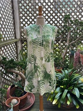 Beach Break Green & White Tropical Print Top - Small